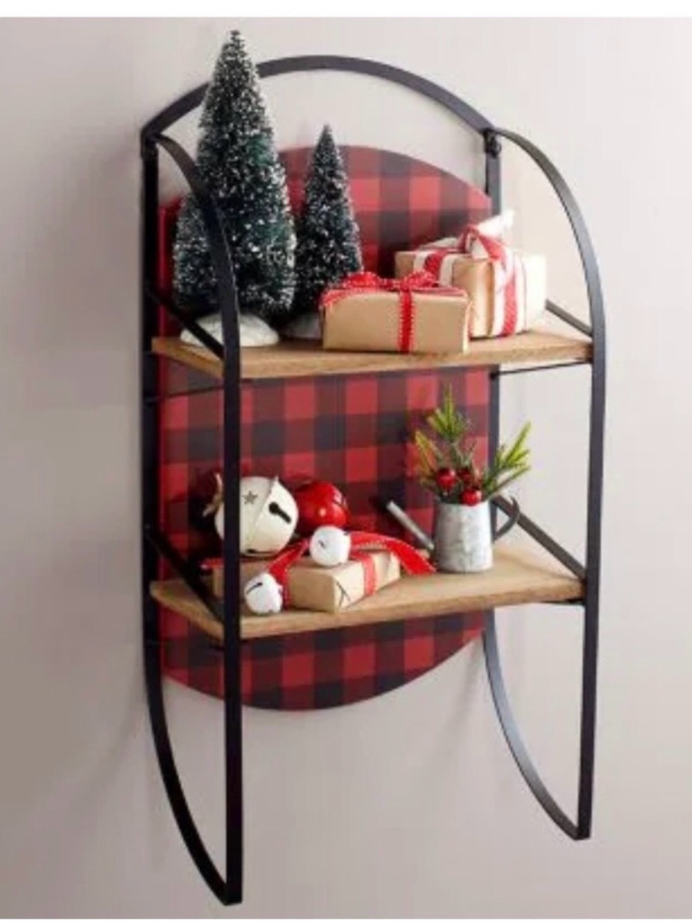 Rustic Red Buffalo Plaid Wall Shelf NEW